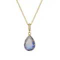 Elegant gold-plated stainless steel chain necklace featuring a blue teardrop crystal pendant - Pendant Necklace (10029) / Deep Blue Gradient