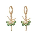 Elegant gold plated ballerina hoop earrings featuring a sparkling green zircon skirt design - Ballet Girl Earrings (10409) / Earrings Only