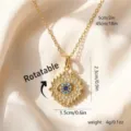 Rotatable gold-plated Evil Eye pendant necklace with sparkling rhinestones - Radiant Rays Evil Eye Rotatable Style (80212)