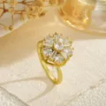 Detail showing the rotating flower mechanism of the gold-plated zircon open ring - Snowflake Petal (80419) / Open Adjustable / Gold