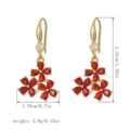 Elegant red flower petal drop earrings in gold-tone copper with crystal accent details. - Triple Flower Pendant (80432)