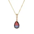 Elegant French vintage gold necklace featuring a teardrop gradient gemstone pendant - Necklace (11681) / 11681-Red and Blue