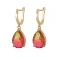 French retro gold earrings featuring teardrop zircon stones in a pink-yellow gradient - Earrings (11681) / 11681-Yellow and Red