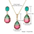 Juego de joyas de gota de agua con collar y pendientes de cristal color turmalina - Juego de Joyas (10030) / Degradado Turmalina