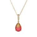 Vintage French style teardrop pendant necklace with yellow to red gradient gemstone - Necklace (11681) / 11681-Yellow and Red