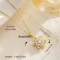 Gold snowflake rotatable pendant necklace with sparkling zircons and size details - Rotatable Snowflake Style (80473)