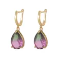 Elegant French vintage pear-cut gradient tourmaline-color earrings with gold finish - Earrings (11681) / 11681-Green and Red