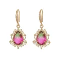 Elegantes pendientes vintage dorados de gota con cristal turmalina degradado rosa y verde. - Pendientes (10054) / Degradado Verde & Rojo