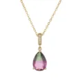 Elegant teardrop necklace featuring a pink and green gradient gemstone on a gold chain - Necklace (11681) / 11681-Green and Red