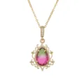 Collar con colgante de gota con cristal degradado rosa y verde en acabado dorado - Collar con Colgante (10054) / Degradado Verde & Rojo