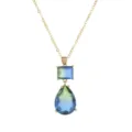 Elegant French vintage necklace with gradient blue-green teardrop zircon pendant. - Necklace (11175) / Blue + Green