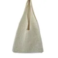 Dettaglio della borsa tote in maglia traforata color panna con fodera - Bianco avorio