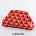 Elegante borsa cosmetica in maglia con motivo a triangoli rossi e beige portatile - Geometrico a Triangoli Rossi