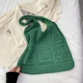 Sac fourre-tout en maille tricotée verte vintage avec motif évidé ajouré - Vert