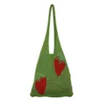 Handmade green crochet strawberry tote bag with hollow mesh knit design for women - Green
