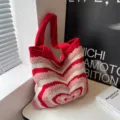 Rood roze gebreid hart patroon schoudertas grote capaciteit casual boodschappentas. - Rood