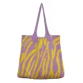 Gebreide tote bag met zebrapatroon in paars en geel, ruim en stijlvol - Paars-Geel