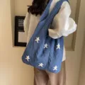 Blauwe gebreide draagtas met witte sterpatronen voor dames schoudertas mode - Sterpatroon / Blauw