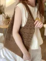 Bolso de punto calado marrón vintage para mujer bolso de hombro elegante y casual - Café