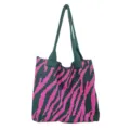 Zebraprint gebreide draagtas in roze en donkergroen voor dames, grote schoudertas mode - Roosrood Groen