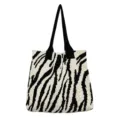 Stylish zebra print knitted tote bag with large capacity and black shoulder straps - Black and White