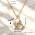 Rotatable gold-plated flower pendant necklace with cubic zirconia and shell detail - Three-Leaf Heart Shell (80288) / With Stainless Steel Chain