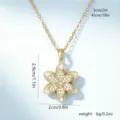 Gold-plated rotating flower pendant necklace with cream enamel petals and sparkling zircons - Style 80350 (Pendant with Stainless Steel Chain)