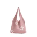 Elegante bolso de ganchillo rosa hecho a mano con delicados patrones de flores blancas - Estilo Tejido de Flores / Rosa Sakura