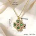 Rotatable gold-plated four-leaf clover pendant necklace with green heart gemstones - Green Heart Gemstone Style (80406) / With Stainless Steel Chain