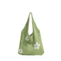 Bolso de hombro grande de malla de punto verde con flores blancas para el verano - Estilo Tejido de Flores / Verde
