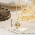 Dainty gold four-leaf clover pendant necklace with multi-colored stones and chain length info - Multi-color Stone Style (80410) / With Stainless Steel Chain
