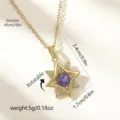 Rotatable gold-plated octagram star necklace with purple center stone and clear zircons. - Purple Main Stone Eight-pointed Star (80467) / With Stainless Steel Chain