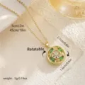 Rotatable golden four-leaf clover flower pendant necklace with green crystals - Green Rotatable Style (80460) / With Stainless Steel Chain