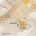 Gold rotatable four-leaf clover pendant necklace with cat-eye stones and O-chain - Cat's Eye Heart Style (80461) / With Stainless Steel Chain