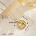 Rotatable golden star pendant necklace with cubic zirconia and adjustable 45+5cm chain - Star and Moon Hollow Star Disk (80468) / With Stainless Steel Chain