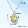 Rotatable daisy flower necklace with green leaves and yellow crystal fidget pendant - Sunflower with Green Leaves Style (80418) / Adjustable Length