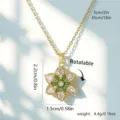 Rotatable gold-plated flower pendant necklace featuring green and clear gemstones 45cm - Style 80415 (With Stainless Steel Chain)