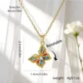 Gold plated titanium steel rotatable butterfly pendant necklace with colorful enamel inlay - Double Layer Butterfly Rotatable (80338) / Red and Green