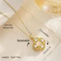 Gold-tone rotatable four-leaf clover pendant necklace with rhinestones - Center Cat's Eye Rotating Style (80462) / With Stainless Steel Chain