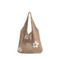 Elegante bolso de ganchillo en color caqui con margaritas blancas - Estilo Tejido de Flores / Caqui con flores blancas