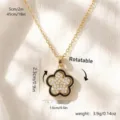 Rotatable flower fidget necklace with rhinestones and gold finish jewelry - Black Edged Five Petal Flower Style (80437) / Adjustable Length