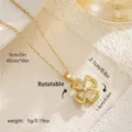 Elegant gold rotatable four-leaf clover pendant necklace with detailed size measurements - White Cat's Eye Rotating Style (80463) / With Stainless Steel Chain