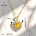 Rotatable sunflower fidget necklace with yellow crystal and gold finish. - Sunflower with Yellow Stone Style (80438) / Adjustable Length