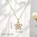 Elegant gold cherry blossom pendant necklace with pink enamel finish and sparkling zircons - Pink Cherry Blossom Pendant (80357) / With Stainless Steel Chain