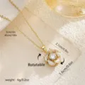 Golden rotatable flower pendant necklace with clear crystals and length measurements - Style 80453 (With Stainless Steel Chain)
