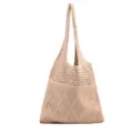 Elegante beige opengewerkte gebreide draagtas met fijn ruitvormig haakpatroon - Khaki