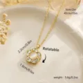 Rotatable flower fidget necklace in gold finish with cat eye stone pendant and measurements. - Opal Look Floral Style (80440) / Adjustable Length