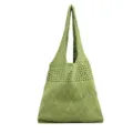Bolso tote de punto verde hecho a mano con patrones tejidos geométricos informales - Verde