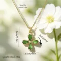 Rotatable green enamel flower pendant necklace with gold plated chain for women - Four-Leaf Green Enamel Pendant (80362) / With Stainless Steel Chain