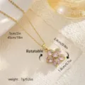 Rotatable five-petal flower necklace featuring pink gemstones and gold-plated chain - Style 80455 (With Stainless Steel Chain)